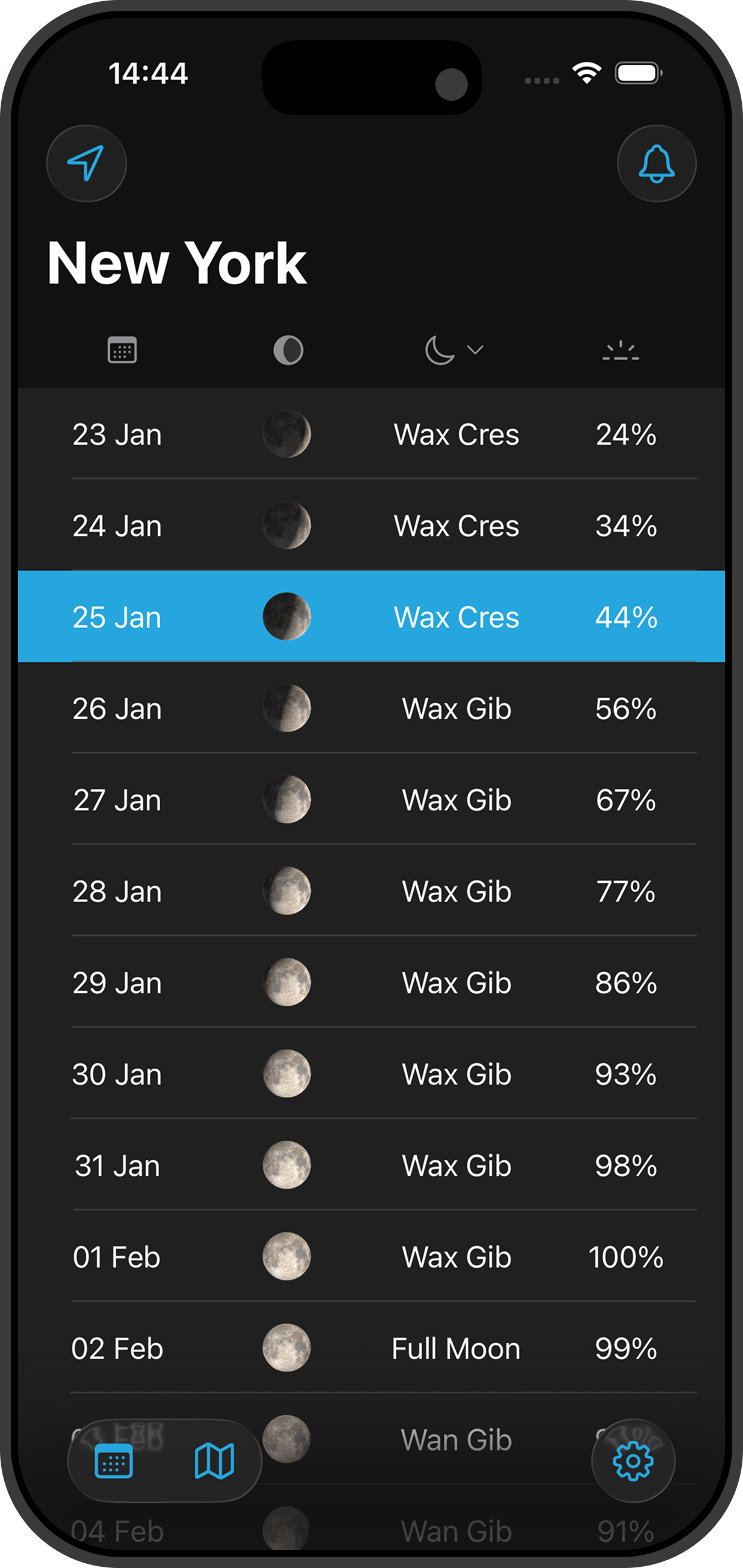 Aplikace Hey Moon - Kalendář Fází Měsíce